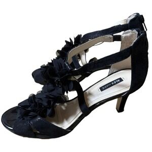 Alex Marie Black Floral Embellished Heels – Size 8